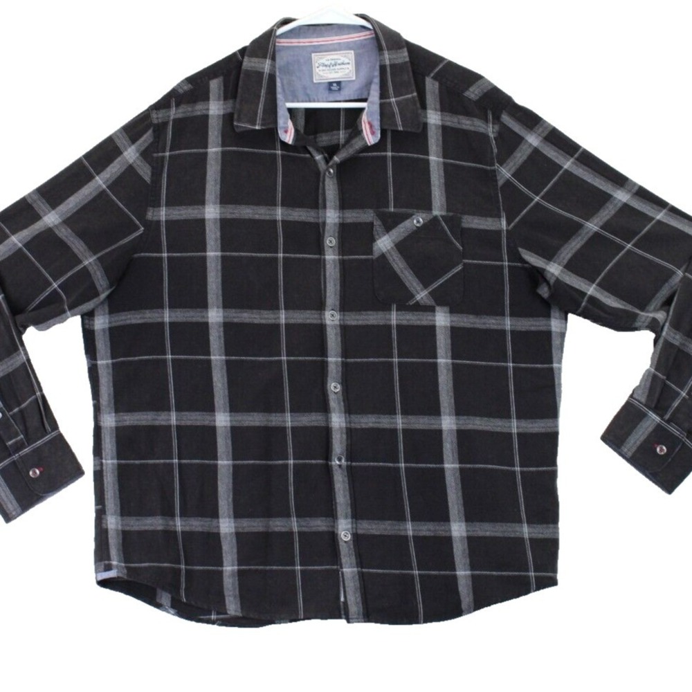Flag & Anthem Men's Plaid Long Sleeve Button‎ Up Shirt Size XL Black Gray